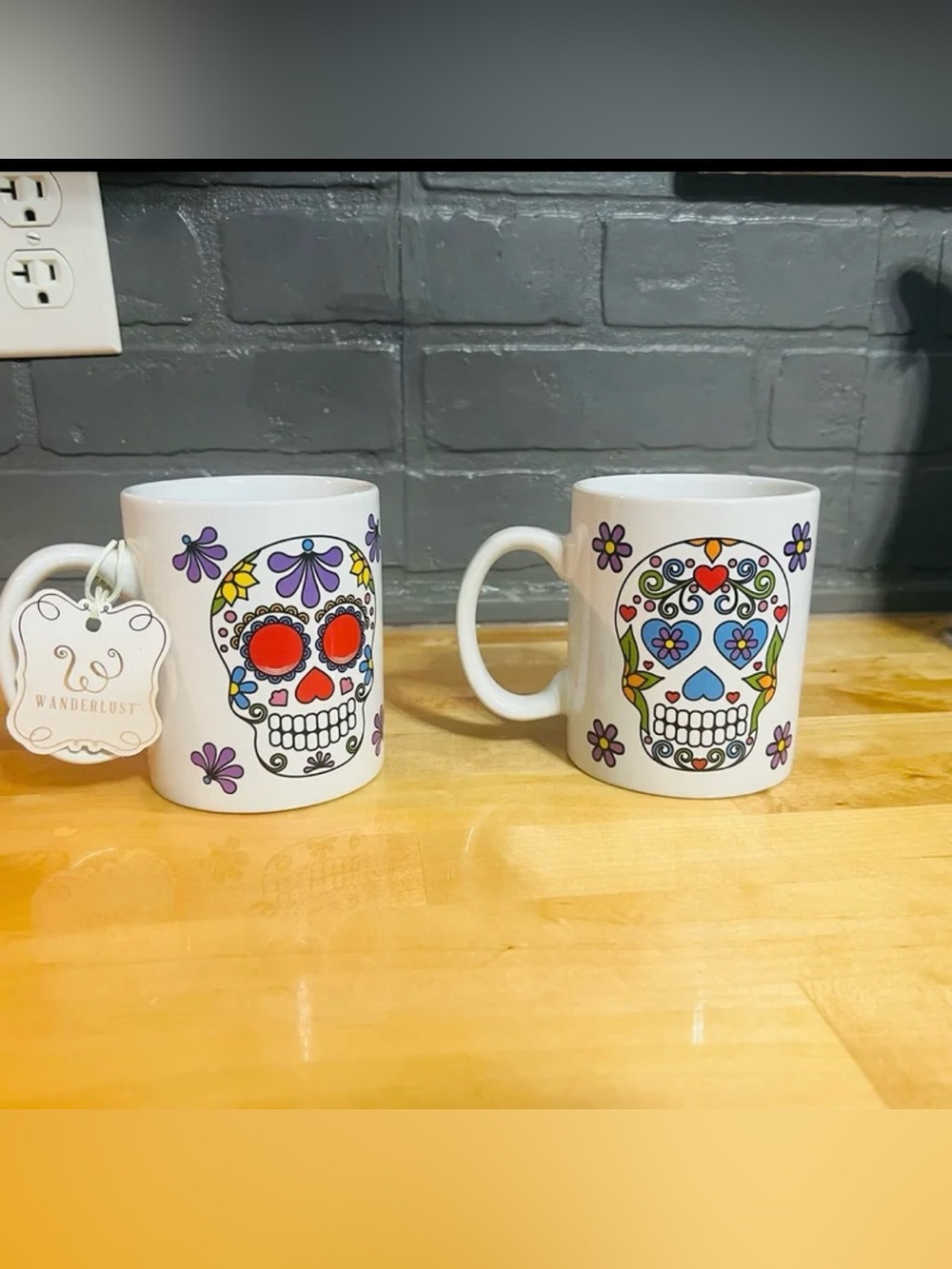 Home Essentials SUGAR SKULL Halloween Day of the Dead Coffee Cup Mug Set of Two